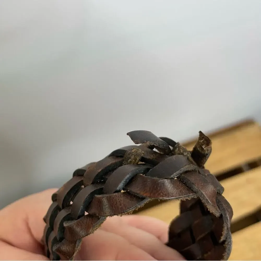 Oil Tainted Cowhide brown leather woven braided belt size 54
